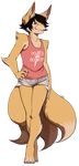  absurd_res alpha_channel booty_shorts canine clothing fangs fennec fireflufferz foof_(character) fox girly hand_on_hip hi_res looking_at_viewer male mammal shirt smile solo tank_top text 