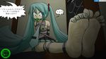  artist_request barefoot bdsm blue_eyes blue_hair bondage bound breasts feet feet_together hatsune_miku highres long_hair pov_feet soles solo toenail_polish toenails toes translation_request twintails very_long_hair vocaloid worried 