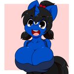  2016 anthro big_breasts black_hair breasts brown_eyes cleavage clothed clothing equine fan_character female hair horn klodette kloudmutt mammal my_little_pony pigtails solo unicorn 