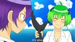  animated animated_gif green_hair kenkou_zenrakei_suieibu_umishou ninagawa_amuro orizuka_momoko purple_hair school_uniform shark torn_clothes 
