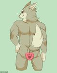  anthro blush butt canine colored green_background kemo_nuko looking_at_viewer male mammal muscular nude presenting presenting_hindquarters simple_background solo 
