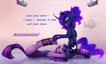  2016 blue_hair camera clothing cutie_mark dialogue duo english_text equine female friendship_is_magic hair horn lyra-senpai magnaluna mammal my_little_pony ponytail princess_luna_(mlp) sparkles text twilight_sparkle_(mlp) winged_unicorn wings yoga 