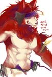  2016 5akr anthro bare_chest canine clothing cream_fur fur grin headband japanese looking_at_viewer male mammal multicolored_fur muscular red_fur solo two_tone_fur video_games wander_crown yellow_eyes シュバル 