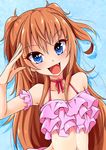  :d bare_shoulders blue_eyes blush choker fang houjou_hibiki kanichiri long_hair looking_at_viewer navel open_mouth orange_hair precure red_ribbon ribbon ribbon_choker smile solo suite_precure two_side_up 