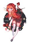  anna_(frozen) blue_eyes braid demon_horns demon_tail demon_wings frozen_(disney) full_body highres horns mary_janes orange_hair seoji shoes solo tail thighhighs twin_braids wings zettai_ryouiki 