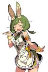  animal_ears apron arm_garter bunny_ears bunny_tail closed_eyes cowboy_shot green_hair himukai_yuuji jenetta open_mouth sekaiju_no_meikyuu sekaiju_no_meikyuu_5 simple_background skirt sleeveless solo tail twintails white_background 