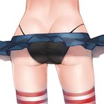  ass ass_focus black_panties blue_skirt close-up from_behind kantai_collection microskirt panties pleated_skirt shimakaze_(kantai_collection) simple_background skirt solo striped striped_legwear thighhighs underwear white_background yamori_(stom) 