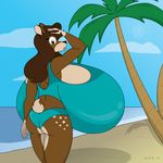  anthro beach big_breasts bikini breasts butt cervine clothing deer female huge_breasts looking_at_viewer looking_back mammal satsumalord seaside swimsuit 