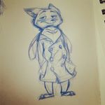  canine clothing disney duo electoons fox judy_hopps lagomorph looking_at_viewer mammal nick_wilde rabbit shared_clothes simple_background sketch smile trenchcoat zootopia 