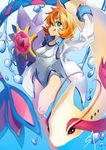 breasts gen_1_pokemon gym_leader highres impossible_clothes impossible_swimsuit kasumi_(pokemon) orange_hair pokemon pokemon_(creature) pokemon_(game) sarusaru_naoto short_hair small_breasts starmie swimsuit 