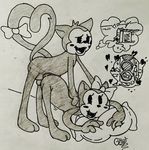  &lt;3 anthro balls bow brother brother_and_sister candy_(fnac) cat cindy_(fnac) english_text fangs feline female five_nights_at_candy&#039;s ghost_(artist) greyscale incest male male/female mammal milk monochrome open_mouth penetration penis pillow retro sibling sister smile speech_bubble text thought_bubble toony 