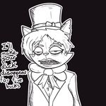  &lt;3 animatronic anthro black_and_white black_background bow_tie cat crisisomega dialogue english_text feline female five_nights_at_candy&#039;s hat lipstick machine mammal monochrome robot scribblenetty_(character) simple_background solo suggestive text 