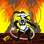  2016 anthro baphomet breasts cleavage clothed clothing demon digital_media_(artwork) female fionthebunny horn leather looking_at_viewer lucy_(hladilnik) navel pentagram smile solo y_incision 