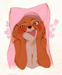  &lt;3 &lt;3_eyes ahegao anthro areola bare_shoulders black_nose blush breasts canid canine clothed clothing disney eyelashes female fox fur half-closed_eyes hand_on_face headdress hi_res lillayfran looking_at_viewer looking_pleasured maid_marian mammal nude orange_fur orgasm_face robin_hood_(disney) smile solo teeth tongue tongue_out 