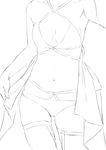  cleavage_cutout collarbone crop_top greyscale head_out_of_frame highres monochrome navel niwatazumi original panties sketch solo strap thighhighs underwear white_background 