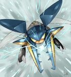  bug electricity gen_7_pokemon insect_wings mandibles no_humans pokemon pokemon_(creature) rhinoceros_beetle solo tesshii_(riza4828) vikavolt wings yellow_eyes 