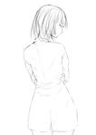  bangs from_behind greyscale highres jacket looking_to_the_side monochrome niwatazumi original self_hug short_hair sketch solo upper_body white_background 