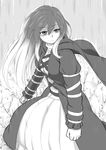  clenched_hands gradient_hair greyscale hijiri_byakuren long_hair monochrome multicolored_hair poronegi powering_up shaded_face solo touhou 