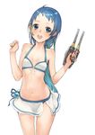  :d bikini bikini_skirt blue_eyes blue_hair blush branch_(blackrabbits) breasts collarbone cowboy_shot front-tie_bikini front-tie_top holding holding_weapon kantai_collection long_hair looking_at_viewer navel open_mouth samidare_(kantai_collection) simple_background small_breasts smile solo swimsuit teeth trigger_discipline turret very_long_hair weapon white_background white_bikini 
