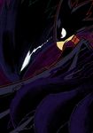  animal_head beak boku_no_hero_academia cloak glowing glowing_eyes koi_drake male_focus outline profile red_eyes shadow solo tokoyami_fumikage 