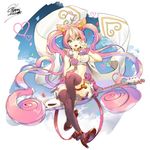  animal_ears bad_id bad_pixiv_id breasts cat_ears cat_tail guitar hair_ornament heart heart_hair_ornament high_heels instrument koyoi_mitsuki large_breasts long_hair navel open_mouth pink_hair rosia_(show_by_rock!!) show_by_rock!! signature sitting smile solo tail thighhighs twintails very_long_hair 