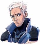  blue_eyes facial_hair lintufriikki looking_at_viewer male_focus mask mask_removed overwatch scarf simple_background soldier:_76_(overwatch) solo upper_body white_background white_hair 