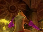  2016 anthro black_nose breasts bridal_gauntlets canine digimon female fox fur half-length_portrait hand_on_breast hattonslayden inside mammal mostly_nude navel nipples open_mouth portrait renamon solo suggestive tuft white_fur yellow_fur 