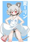  alternate_costume animal_ears bag cowboy_shot disney dress grey_hair merchandise mickey_mouse mouse_ears mouse_tail nazrin panties pantyshot pantyshot_(standing) polka_dot polka_dot_panties red_eyes short_hair solo standing sundress tail touhou underwear wind wind_lift zannen_na_hito 