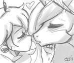  &lt;3 2011 blush crossover duo equine female female/female friendship_is_magic horn horse human imminent_kiss john_joseco mammal mario_bros monochrome my_little_pony nintendo princess princess_celestia_(mlp) princess_peach royalty suggestive tongue tongue_out video_games winged_unicorn wings 