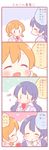  4koma ^_^ alternate_hairstyle bangs blue_hair blush candy_apple closed_eyes comic eating food hand_to_own_mouth hoshizora_rin japanese_clothes kimono long_hair love_live! love_live!_school_idol_project multiple_girls orange_hair polka_dot polka_dot_kimono saku_usako_(rabbit) short_hair smile sonoda_umi translated twintails yukata |_| 