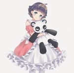  artist_name black_hair blue_eyes blush closed_mouth detached_sleeves dress frilled_sleeves frills gloves head_tilt looking_at_viewer naruto naruto_(series) short_hair short_sleeves simple_background smile solo stuffed_animal stuffed_panda stuffed_toy tiara uzumaki_himawari whisker_markings white_background white_dress white_gloves white_legwear yuibeth 