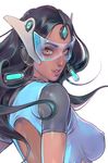 black_hair change_(437483723) close-up covered_nipples dark_skin face highres lips long_hair overwatch smile solo symmetra_(overwatch) 
