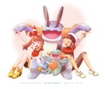  bad_id bad_pixiv_id brown_hair closed_eyes gen_3_pokemon haruka_(pokemon) marshtomp mudkip open_mouth pokemon pokemon_(creature) pokemon_(game) pokemon_oras sh8_25snt shoes short_hair sitting sneakers swampert yuuki_(pokemon) 