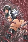  1girl anal anus ass black_hair bondage breasts creature cum cum_in_mouth cum_on_ass defeated female forced iroha_(samurai_spirits) large_breasts looking_at_viewer looking_back maid maid_headdress moaning monster nipples no_bra penetration pussy rape saliva sweat tentacle vaginal 
