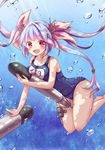  ass_visible_through_thighs bangs bare_arms bare_legs bare_shoulders barefoot blush breasts collarbone eyebrows eyebrows_visible_through_hair fang full_body gomano_rio gradient_hair holding holding_torpedo i-19_(kantai_collection) kantai_collection large_breasts light_rays long_hair looking_at_viewer multicolored_hair name_tag one-piece_swimsuit open_mouth pink_eyes pink_ribbon ribbon school_swimsuit sleeveless smile solo swimsuit thigh_gap torpedo tri_tails two-tone_hair underwater 