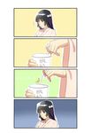  4koma absurdres bad_id bad_pixiv_id black_eyes black_hair comic empty_eyes flower flying_sweatdrops fusou_(zhan_jian_shao_nyu) hair_flower hair_ornament highres japanese_clothes kimono long_hair lulu_heika opening red_eyes solo sweatdrop zhan_jian_shao_nyu 