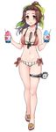  adapted_costume ass_visible_through_thighs between_breasts bikini blush bow bow_bikini breasts fingernails flower front-tie_top full_body hair_intakes hair_ribbon holding jintsuu_(kantai_collection) kantai_collection long_hair looking_at_viewer plum_(arch) ponytail ribbon sandals searchlight shaved_ice simple_background smile solo swimsuit toenails torpedo white_background 