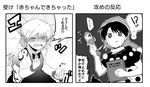  blush book comic commentary doremy_sweet egg greyscale hand_on_own_chest hat holding holding_book image_sample jacket kishin_sagume monochrome multiple_girls nightcap pom_pom_(clothes) rattle shikushiku_(amamori_weekly) touhou translated twitter_sample wings 