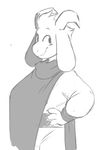  asriel_dreemurr cape claws clothing fatz_geronimo fingernail horn long_ears monochrome robe simple_background smile undertale video_games 