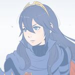  armor artist_name blue_eyes blue_hair blurry blush depth_of_field fire_emblem fire_emblem:_kakusei hair_between_eyes ilya_kuvshinov_(style) koyorin long_hair looking_afar looking_at_viewer looking_to_the_side lucina mole mole_under_mouth parted_lips pink_lips shoulder_pads simple_background solo symbol-shaped_pupils tiara upper_body watermark web_address white_background 
