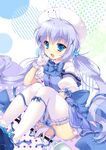  animal animal_on_head blue_dress blue_eyes blue_hair bunny dress gem gloves gochuumon_wa_usagi_desu_ka? hair_ornament hairclip highres kafuu_chino long_hair low_twintails magical_girl mary_janes mikeou on_head open_mouth shoes sitting thighhighs tippy_(gochiusa) twintails very_long_hair wand white_legwear 