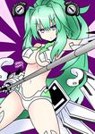  absurdres breasts cleavage green_hair green_heart highres kisaragi_(kisaragi0930) large_breasts long_hair looking_at_viewer neptune_(series) polearm ponytail purple_eyes solo spear symbol-shaped_pupils very_long_hair weapon 