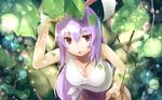  :o alternate_costume amekosame animal_ears asymmetrical_eyebrows bare_shoulders breasts bunny_ears cleavage commentary_request lavender_hair leaning_forward long_hair looking_at_viewer medium_breasts plant red_eyes reisen_udongein_inaba shirt sleeveless solo tank_top tied_shirt touhou v-shaped_eyebrows 