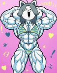  abs biceps bikini breasts canine cat clothed clothing dog feline female happy looking_at_viewer mammal muscular muscular_female one_eye_closed pose skimpy solo speech_bubble swimsuit temmie_(undertale) undertale video_games wink 