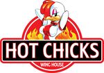  avian bird chicken english_text female hot_chicks_wing_house logo mascot official_art raised_arm solo text 