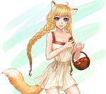  animal_ears animal_tail apple blonde_hair blue_eyes braid fox_ears fox_tail orikanekoi slavya-tan tagme travnica twin_braids 