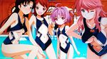 aiko_(quiz_magic_academy) aqua_eyes artist_request black_hair breasts brown_eyes brown_hair large_breasts leaning_forward long_hair maya_(quiz_magic_academy) media_(quiz_magic_academy) medium_breasts multiple_girls myu_(quiz_magic_academy) navel open_mouth pink_eyes pink_hair quiz_magic_academy short_hair sidelocks small_breasts source_request swimsuit two_side_up underboob 