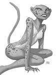  anthro breasts cheetah cheetah_(character) claws dc_comics featureless_breasts feline female fur greyscale justice_league kneeling mammal mk01 monochrome nude solo spots spotted_fur 