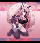  2016 anthro breasts canine clothed clothing female fox fur hair mammal nude one_eye_closed pink_hair purrchinyan smile 