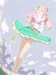  akinbo_(hyouka_fuyou) aura bad_id bad_pixiv_id bare_legs closed_eyes green_skirt hanami_kotoha long_hair mahou_girls_precure! panties pantyshot pantyshot_(standing) pink_hair precure shirt skirt solo standing underwear white_panties white_shirt 